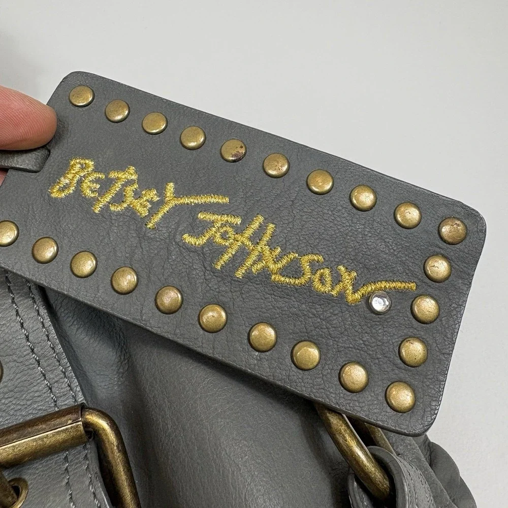 Vtg Betsey Johnson Shoulder Purse Satchel Studs Ruffles‎ Charms Y2K Gray